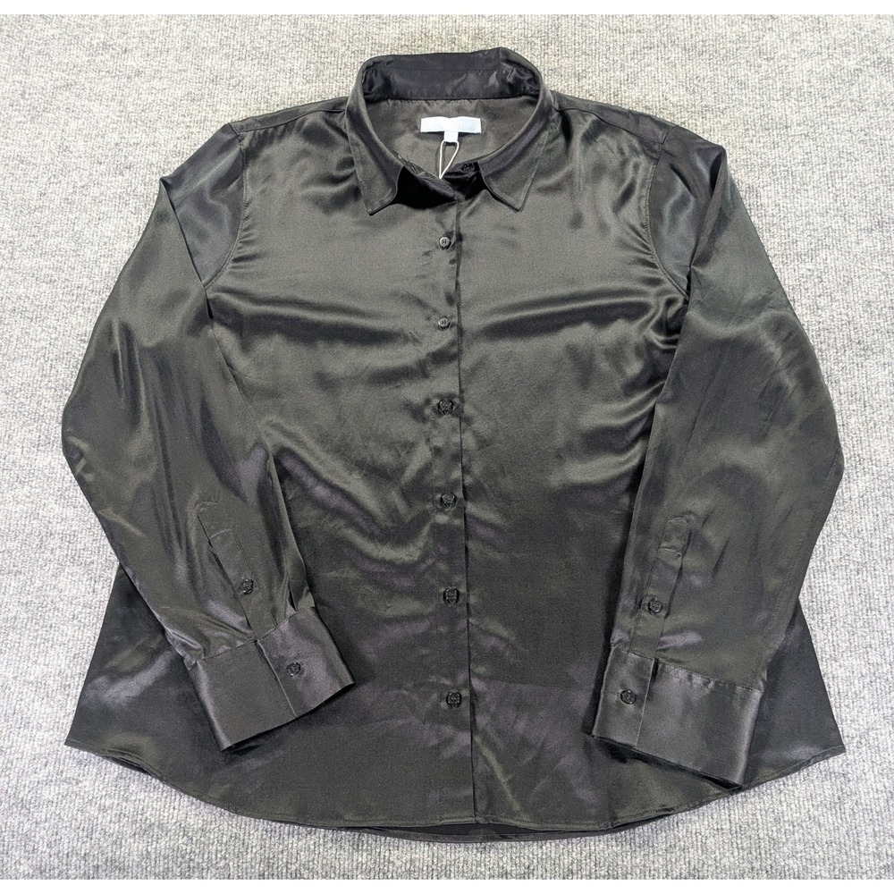 Antonio Melani Yana Black Silk Blend Button Down Shirt XL 90553BL0421B